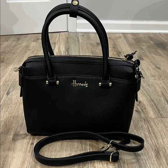 Harrods Black Satchel with Gold Accents - Picture 1 of 6
